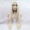 melody wig Long Blonde Straight Lace Front Wigs #60 Platinum Blonde Natural Heat Resistant Synthetic Hair Half Hand Tied Wigs Pre Plucked 150% Density