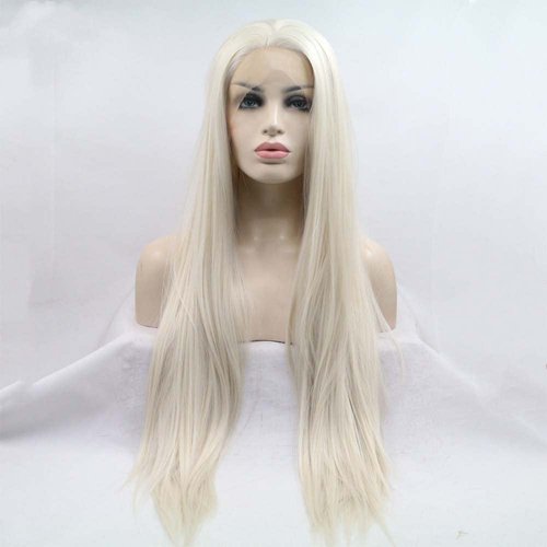 melody wig Long Blonde Straight Lace Front Wigs #60 Platinum Blonde Natural Heat Resistant Synthetic Hair Half Hand Tied Wigs Pre Plucked 150% Density