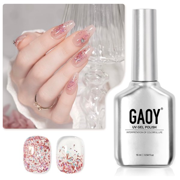 GAOY Glitter Gel Nail Polish, 16ml Pink Sparkly Gel Polish, Diamond Shiny UV Gel for Nail Art, Soak Off Nail Polish Home DIY, 2083 Phantasm Pink