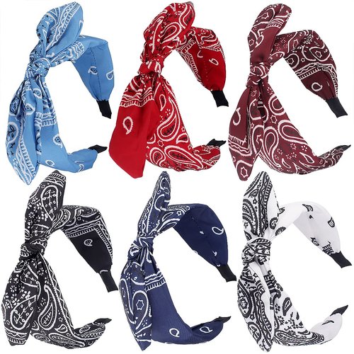 TOBATOBA Bandana Headband for Women Knotted Bow Headbands for Women Paisley Headband Cute Rabbit Ear Hair Bows for Women Top Knot Headband Turban Headbands Headwraps Hair Band for Women Girls 6Pcs