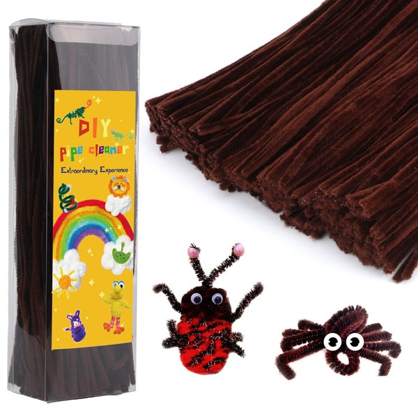 Iuuidu Pipe Cleaners Chenille Stem, 300PCS Pipe Cleaners Craft Supplies, Fuzzy Sticks Pipe Cleaner Brush for DIY Art Creative Craft Decorations (Dark Brown)