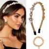 Sinalty Gold Jeweled Headbands Pearls Rhinestones Baroque Hair Bands Crystal Hair Hoop with Beaded Hair Ties for Women (Fashion)
