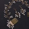 fxmimior Bride Pearls Crystal Headband Wedding Hair Accessories Crystal Hair Vine Headband Wedding Evening Party Hair Piece for Women and Girls（gold ）（earrings&headband）