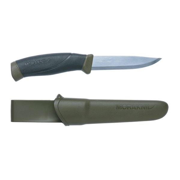 Morakniv Companion Carbon Steel Fixed-Blade Knife with Sheath, 4.1 Inch, Military Green