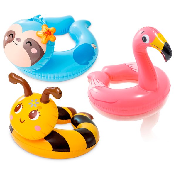 Intex, 43234-2327 3 Pack 59220EP - Animal Head Split Ring Pool Floats Bundle Includes Frog, Duck, Penguin, Giraffe, Frog, Penguin