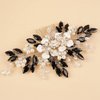 BERYUAN Silver Flower Black Crystal Rhinestone Hair Comb Pearls Teardrop Rhinestone Hair Piece Wedding Headband Pearls Flower Hairpiece for Wedding Women and Girls (BLACK)