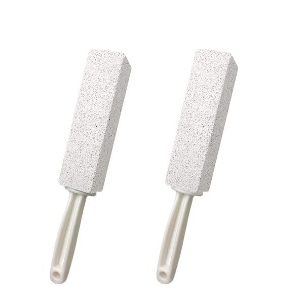 2 Pack Pumice Cleaning Stone with Handle, Toilet Bowl Cleaner Toilet Brush with Non-Slip Long Plastic Handle for Kitchen/Bath/Pool/Household Cleaning （White）