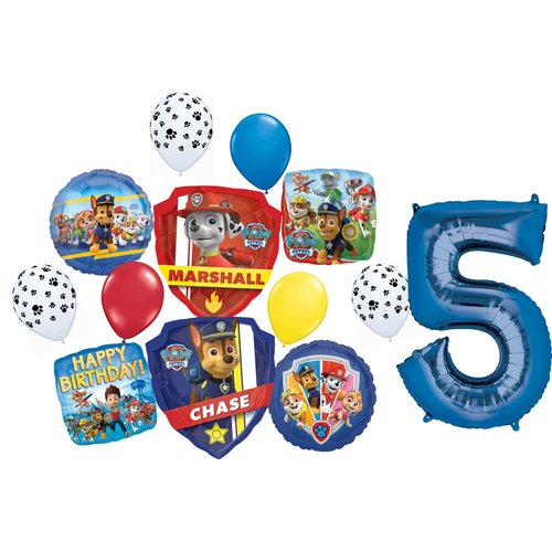 Anagram Paw Pups on Patrol Chase and Marshall 5th Birthday Party Supplies Police and Fire Rescue Badge Balloon Bouquet Decorations