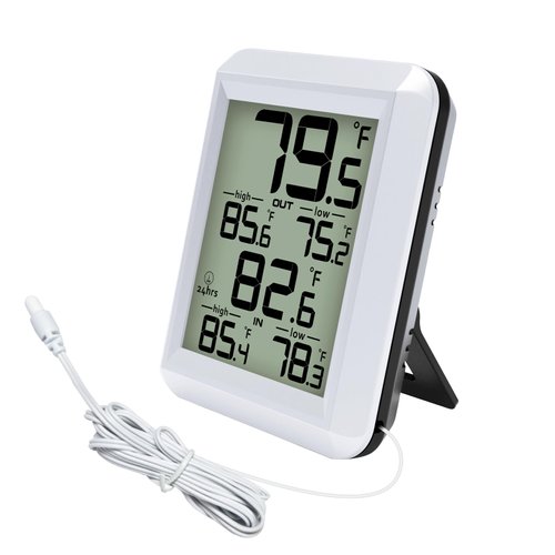 Urageuxy Digital Indoor Outdoor Thermometer Wired, Indoor Outdoor Temperature Monitor with Min/Max Record and Probe Sensor for Home, Office, Greenhouse, Aquarium, Refrigerator, Freezer (White)