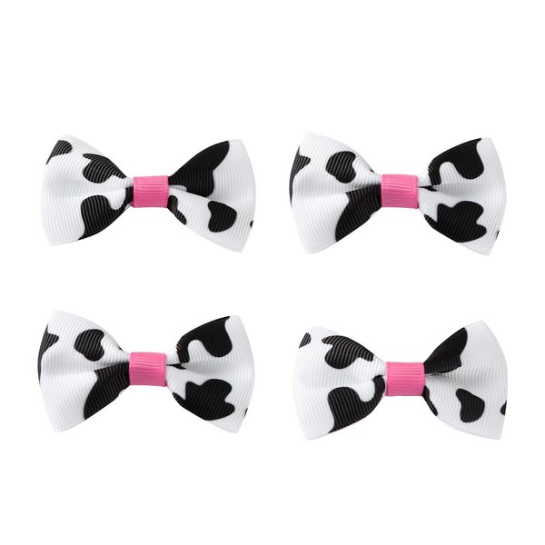 4 Pack Baby Girls Cow Print Hair Bow Clips Toddler Cowgirl Country Birthday Party Gift Costume Accessories 2.5 Inch