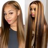 Durreley 22 Inch Ombre Lace Front Wigs Human Hair Pre Plucked,180% Density Glueless 4/27 Colored Honey Blonde Wig Human Hair,Highlight 13x6 HD Lace Front Wigs Human Hair for Black Women
