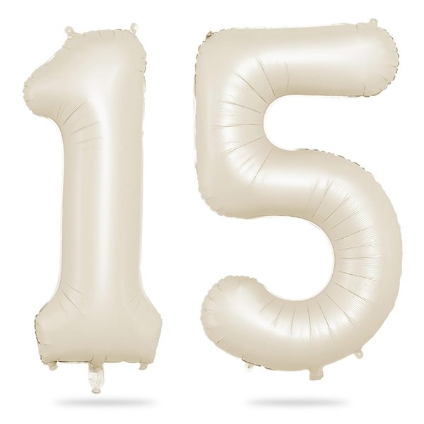 Biapian 40 Inch Cream Number 15 Balloon, 15th Birthday Balloons, Big Digital 15 or 51 Beige White Giant 15 Foil Balloon Helium for 51st 15th Birthday Decorations Anniversary Baby Shower Party Supplies