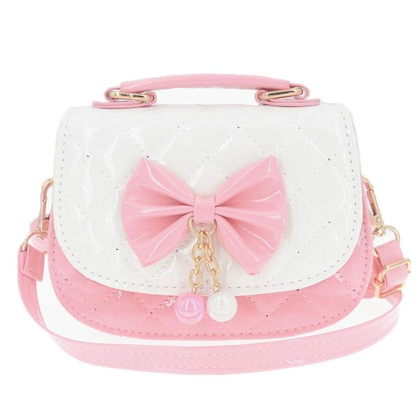 JUNOAI Little Girls Crossbody Purses for Kids - Toddler Mini Cute Princess Handbags Shoulder Bag (Bowknot Pink&White)