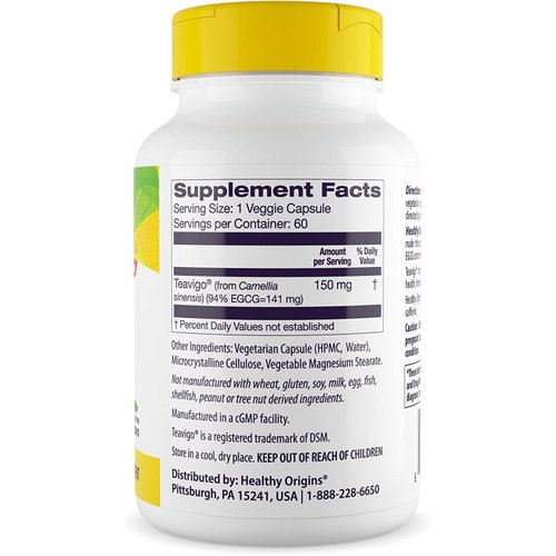 Healthy Origins TEAVIGO, Green Tea Extract, 94% EGCG, 150 mg - Green Tea Extract Capsules from Camellia Sinensis - Vegan, Non-GMO & Gluten-Free Antioxidant Supplement - 60 Veggie Capsules