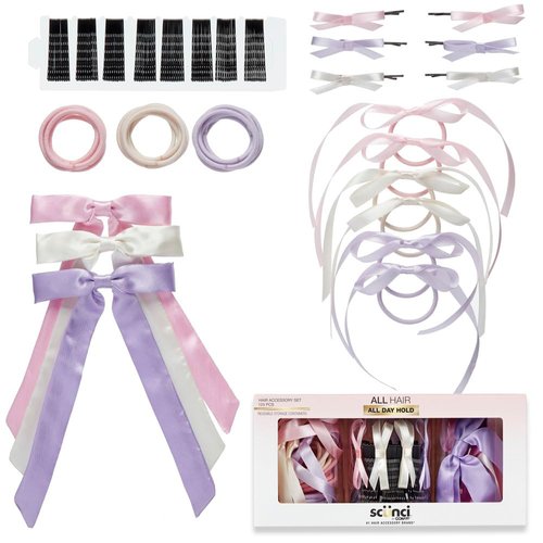 Scunci by Conair 125 Piece Hair Accessories Set - hair accessories for women - hair bow - bows - hair clip - hair elastics - bobby pins - Assorted colors with storage