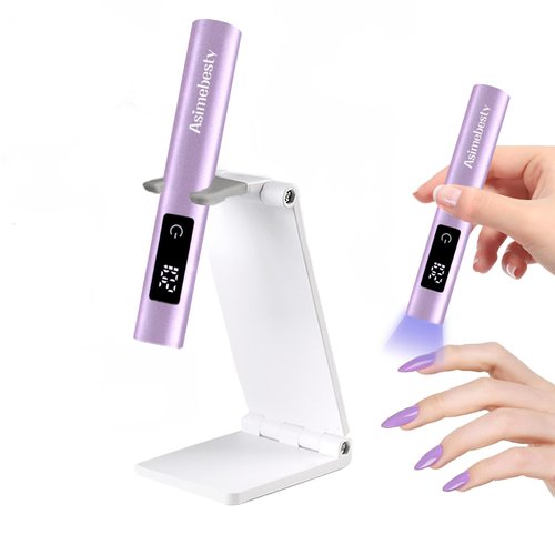 Asimebesty UV Light for Gel Nails, Mini UV Nail Lamp Hand held with Stand, Portable Small Nail Dryer Light for Gel Polish with 3 Timers, Rechargeable Cordless UV Light Nail for Fast Curing, Violet