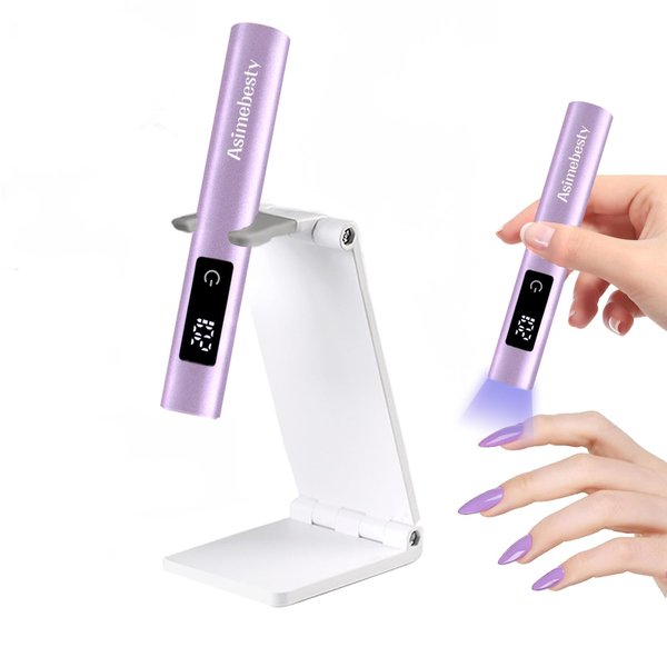 Asimebesty UV Light for Gel Nails, Mini UV Nail Lamp Hand held with Stand, Portable Small Nail Dryer Light for Gel Polish with 3 Timers, Rechargeable Cordless UV Light Nail for Fast Curing, Violet