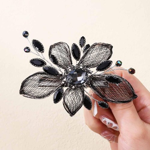 Casdre Rhinestone Bridal Hair Clip Black Leaf Bride Wedding Hair Piece Hair Barrette Crystal Evening Party Prom Hair Accessories for Women and Girls