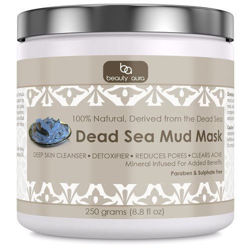 Beauty Aura Dead Sea Mud Mask - 250 Grams (8.8 fl oz) - 100% Natural - Paraben & Sulphate Free- Deep Cleanses & Detoxifies The Skin – Pomotes visibly Lesser pores and Clearer Skin.*