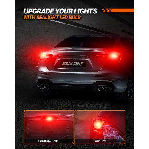 SEALIGHT [2023 New Upgrade 7440 7443 LED Bulb, T20 W21W 7441 7444 LED Brake Lights, Super Bright Red Bulb with Projector Lenses Replacement for Brake Light Tail Stop Light Parking Light, Pack of 2