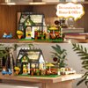 Muiurple Flower House with Coffee Shop Building Set, Outdoor Parasol & Piano Building Kits with Lights, Greenhouse Model Gifts for Her, Home Decoration Office Coffee Bar Display(485 Pieces)