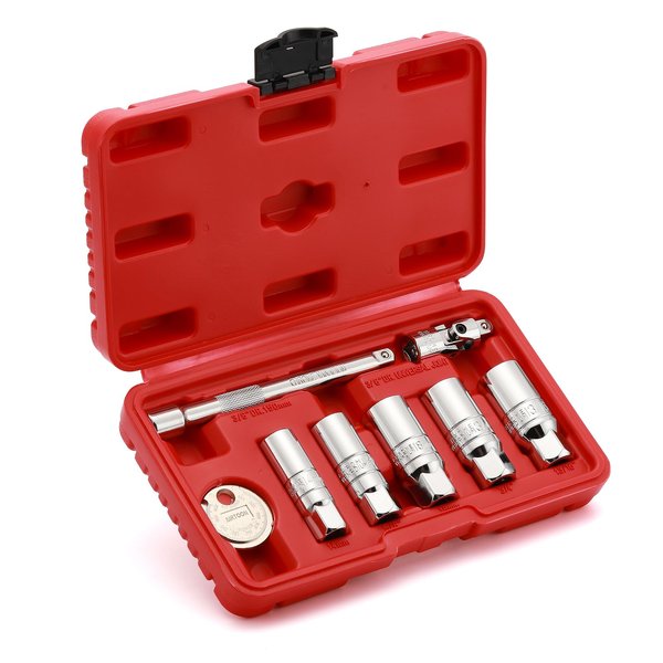 AIRTOON 8-Piece 3/8 Inch Drive Spark Plug Socket Set with Spark Plug Gapper, Universal Joint and Extension Bar, SAE & Metric, 5/8-inch, 3/4-inch, 13/16-inch, 14mm, 18mm, CR-V Steel Sockets with Rubber