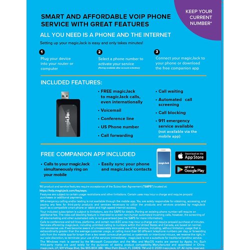 magicJack, New 2023 VOIP Phone Adapter, Portable Home and On-The-Go Digital Service. Unlimited Calls to US and Canada. NO Monthly Bill | Featuring magicIN™ & magicOUT™ Service