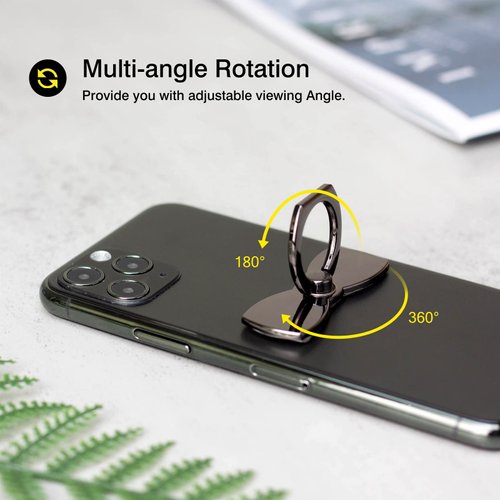 [2 Pack] Sparkling Bowtie Ultra-thin Cell Phone Ring Holder Stand,360 Degree Rotation and 180 Degree Adjustable Finger Ring Kickstand with Polished Metal Phone Grip (Black)