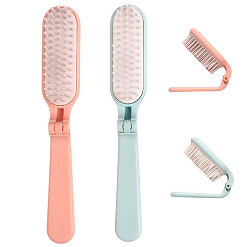2Pcs Folding Hair Brush Hair Comb Portable Mini Massage Hair Brush Anti-Static Anti-knot for Women & Girls Size for Handbag (light)