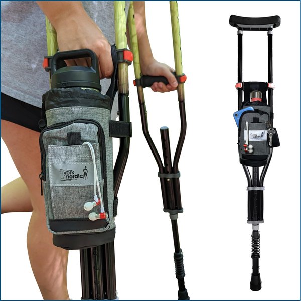 York Nordic Underarm Crutch Bag - Attaches to Your Crutches For an Easy Travel Accessory Featuring Dual Pockets and Large Compartment
