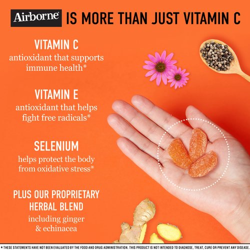 Airborne 750mg Vitamin C Gummies For Adults, Immune Support Supplement with Powerful Antioxidants Vitamins C & E - 42 Gummies, Zesty Orange Flavor