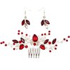 Bridal Crystal Hair Comb and Earrings Set Elegant Bride Wedding Hair Piece Accessories for Women Prom Party Photography (Wine Red)