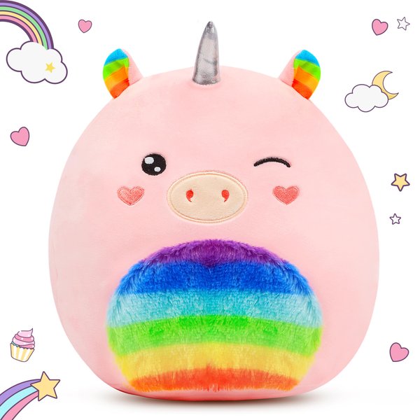 Easfan 13'' Rainbow Unicorn Plush Pillow Soft Unicorn Plush Toy Cute Unicorn Stuffed Animal Home Room Decoration Birthday Valentine Gifts