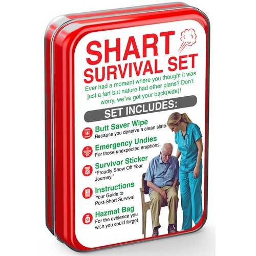 Shart Survival Set - Funny Gag Gift 2024 Boyfriend Gifts Includes Disposable Underwear, Hazmat Bag, Wet Wipe and More! Unique Stocking Suffers for Men Birthday Husband Teens Potty Humor Prank Him Fart