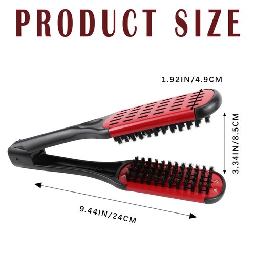 Hair Straightening Comb, Boar Hair Double Sided Brush Comb Clamp, Hair Styling Tool (Red)
