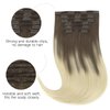 HOTBANANA Human Hair Clip in Hair Extensions, Ombre Sandy Brown to Platinum Blonde 120g Clip in Hair Extensions Real Human Hair Straight Remy Hair Clip in Hair Extensions 22 Inch 7pcs