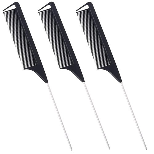 Luxxii (3 Pack) 9.5" Rat Tail Stainless Steel Pin Tail Comb Fine-tooth Hair Comb - Heat and Chemical Resistant For All Hair Types