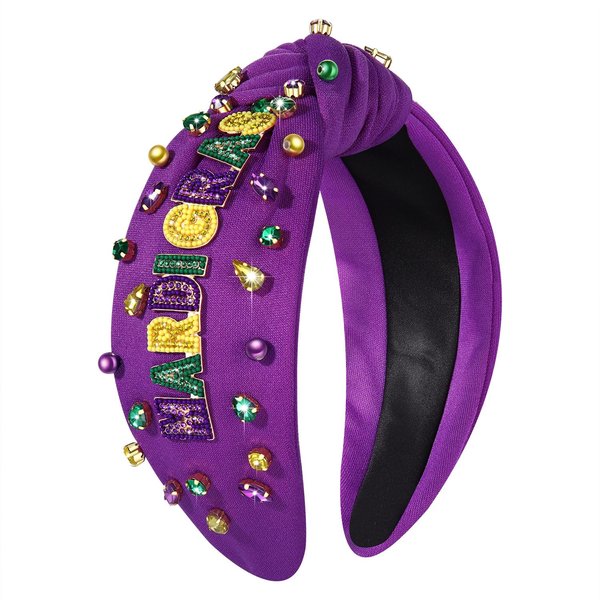 MOLOCH Mardi Gras Headband for Women Letter MARDI GRAS Knotted Headband Purple Yellow Green Carnival Crystal Headband Fat Tuesday Hair Accessories Gifts