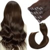 Clip in Hair Extensions, Human Hair Dark Brown Remy Hair Extensions Clip on 7 Pieces 70Gram Silky Straight Double Weft Long Real Hair Extensions Clip ins 22Inch 2 Sets Full Head for Women