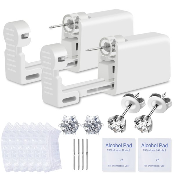 Anzero 16 Pcs Ear Piercing Kit, Disposable Ear Piercing Gun with Cubic Zirconia Stud, at Home Self Ear Piercer Kit (5MM Earrings Stud)