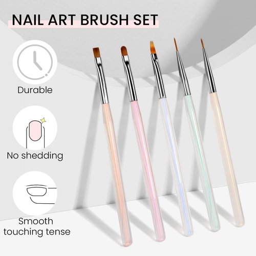 MAYCHAO Nail Art Brushes Set, Nail Art Design Pen Painting Tools with Nail Extension Gel Brush, Nail Art Liner Brush and Nail Dotting Pen for Gel Polish Manicure Salon DIY at Home (5 Pcs)