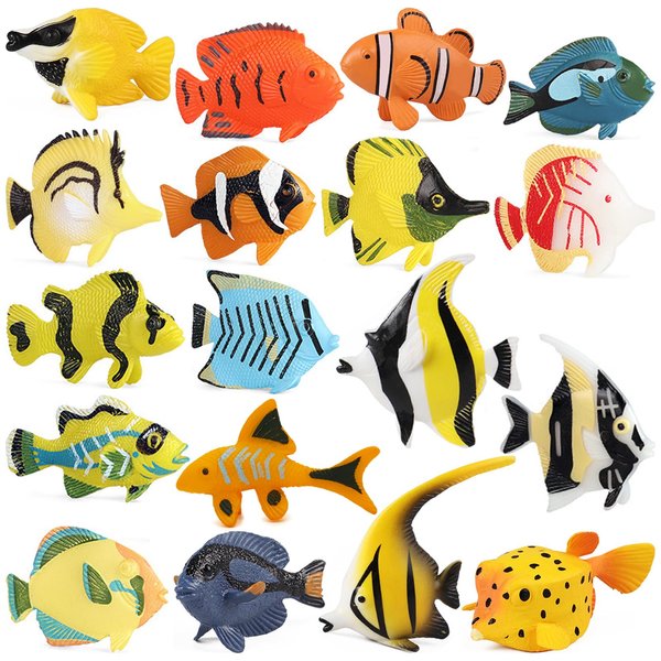 ONEST 18 Pieces Ocean Tropical Fish Figurines Playset Mini Sea Fish Toys Realistic Detailed Plastic Sea Tropical Fish Figures for Kids and Toddlers