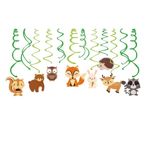 Kristin Paradise 30Ct Woodland Animals Hanging Swirl Decorations, Forest Friends Birthday Party Supplies for Boy Girl Kids, Woodland Creatures Baby Shower Theme Decor, 1st First Bday Favors