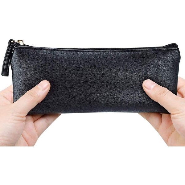 MROCO Pencil Case Pencil Pouch Black Pencil Bag PU Leather Pen Case Small Zipper Pouch for Pencils, Pens, Markers, Makeups, Change, Coins