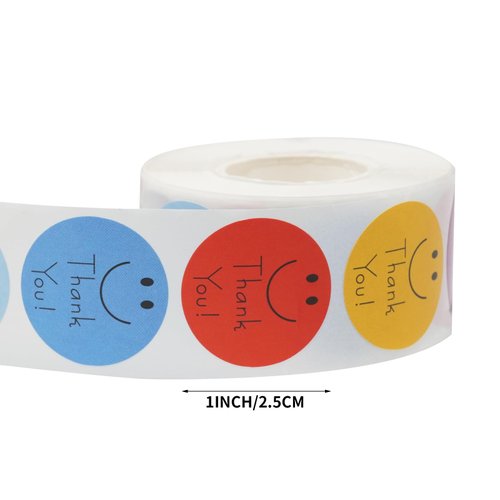 500 Pcs Smiley Thank You Stickers 1 inch, Thank You Sticker Roll, Thank You Stickers Small Business, Adhesive Labels for Thank You Stickers Small Business Packaging (3 Pack)