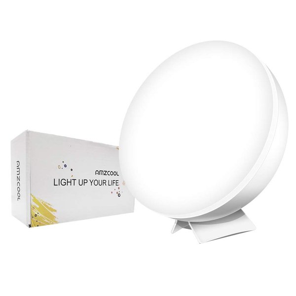 AMZCOOL Happy Natural Light Therapy Lamp Simulated Sunlight Full Spectrum LED Lamp UV-Free 10000 Lux Bright Light Box Portable