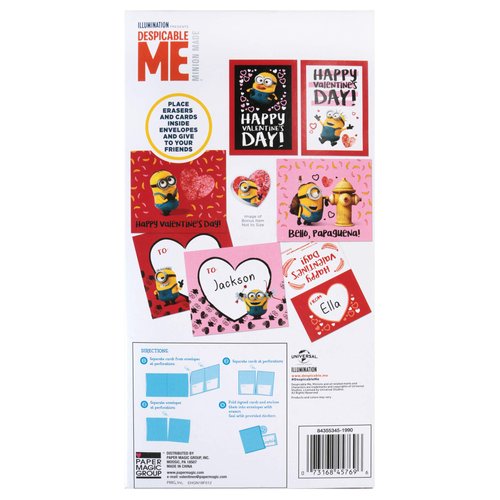Paper Magic Group Despicable Me Minions Valentine's Day Cards and Erasers for Kids, 32 Piece