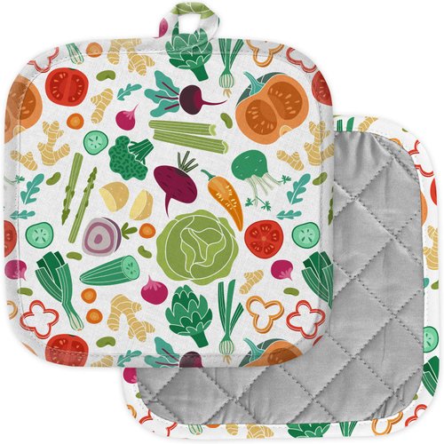 [Pack of 2] Pot Holders for Kitchen, Washable Heat Resistant Pot Holders, Hot Pads, Trivet for Cooking and Baking (Vegetables Vegan Healthy)