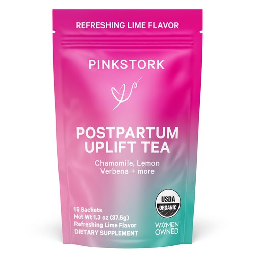Pink Stork Postpartum Uplift Mood Support Tea: Hormone Balance for Women After Pregnancy, Chamomile Tea with Red Raspberry Leaf for Postpartum Recovery - Caffeine-Free, Hot or Iced, 15 Sachets