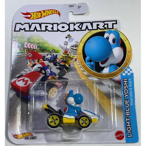 Hot Wheels - Mario Kart - Light-Blue Yoshi - Standard Kart - 2023 - Mint/NrMint Ships Bubble Wrapped in a Sized Box